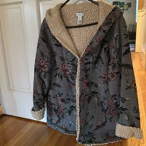Sundance Sakari Tapestry Floral Reversible Sherpa Fleece jacket.